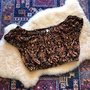 Floral crop off the shoulder top